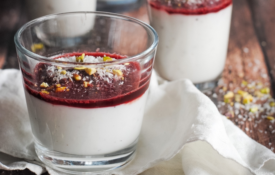 Vegan Almond Milk Pudding with Pistachios and Pomegranate