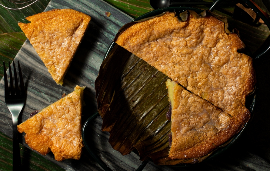 Bibingka Ube: Filipino Coconut-Rice Cake with Purple Sweet Potato Jam