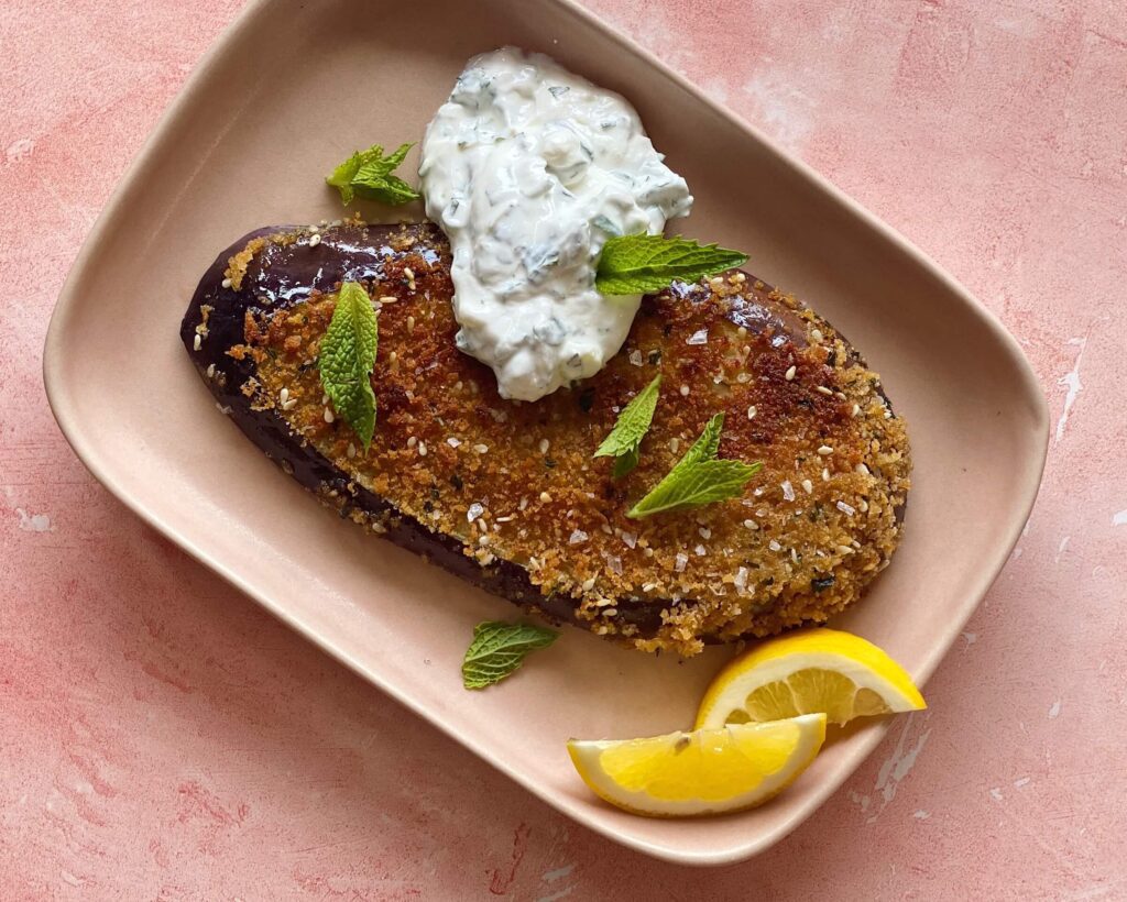 Eggplant Schnitzel with Minty Labneh