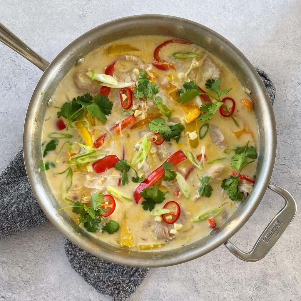 Coconut Poached Rockfish with Corn and Peppers