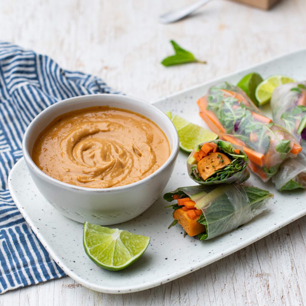 Kvarøy Arctic Salmon Hot Dog Spring Rolls with Spicy Peanut Sauce