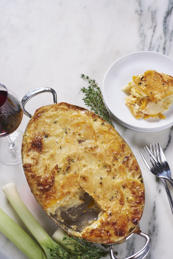 Fall Squash, Apple, Potato & Comte Cheese Gratin